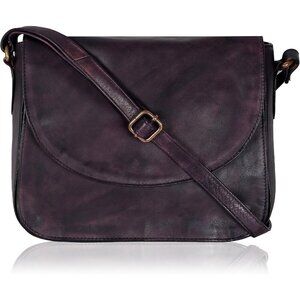 Genuine Leather Purple Wash Crossbody Purse Women Adjustable Strap Zipper Pocket